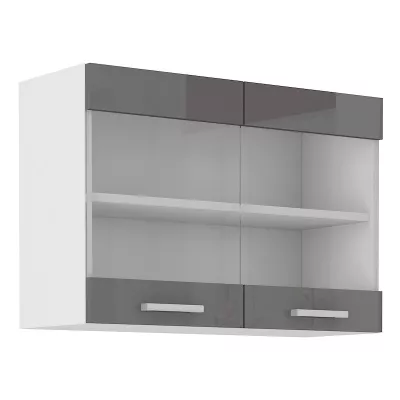 SAEED felső vitrines szekrény - szélesség 80 cm, szürke / fehér
