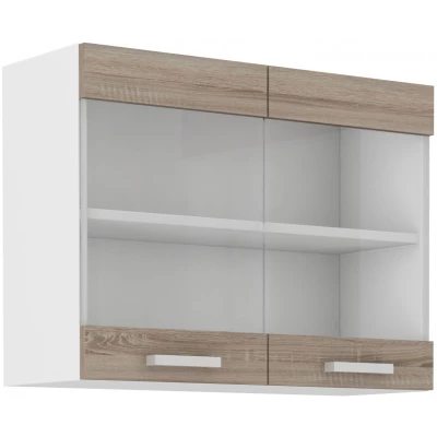 DAGA felső vitrines szekrény - szélesség 80 cm, szarvasgomba tölgy / fehér
