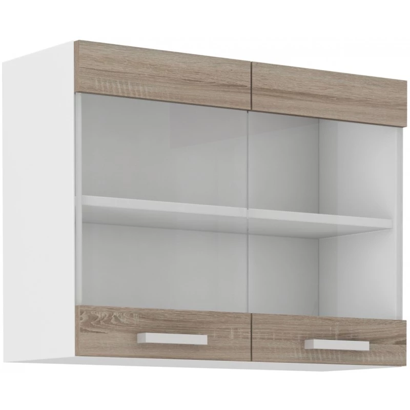 DAGA felső vitrines szekrény - szélesség 80 cm, szarvasgomba tölgy / fehér