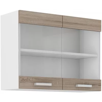 DAGA felső vitrines szekrény - szélesség 80 cm, szarvasgomba tölgy / fehér