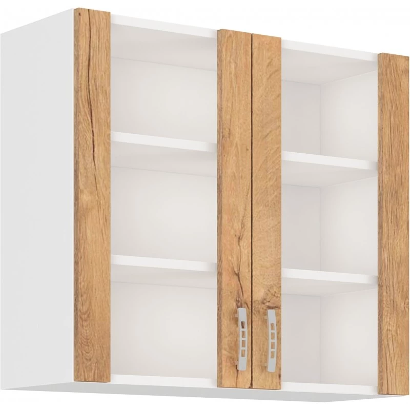 Felső vitrines szekrény SABRYA - szélesség 80 cm, Lefkas tölgy / fehér