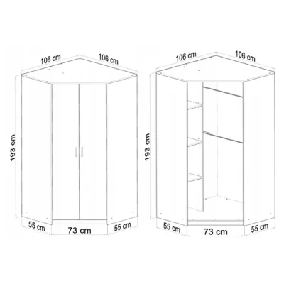 ZORICA sarok gardróbszekrény - 106 cm széles, sonoma tölgy