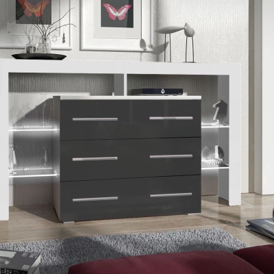 ROLIN 1 fiókos komód LED világítással - fehér / szürke fényes