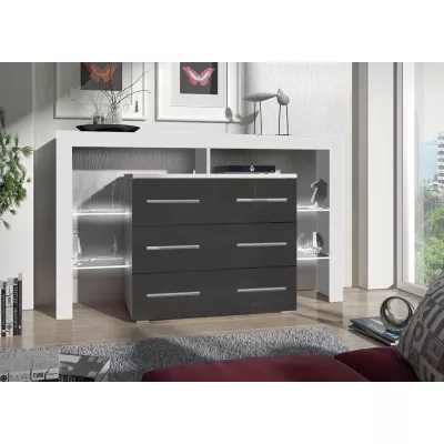ROLIN 1 fiókos komód LED világítással - fehér / szürke fényes
