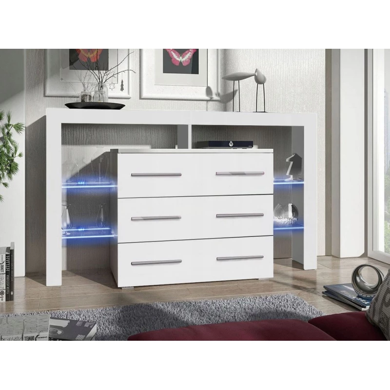 ROLIN 1 fiókos komód LED világítással - fehér / fényes fehér