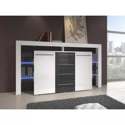 ROLIN 2 fiókos komód LED világítással - fehér / szürke fényes