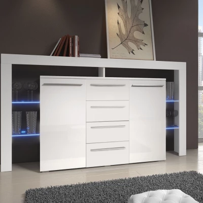 ROLIN 2 fiókos komód LED világítással - fehér / fényes fehér