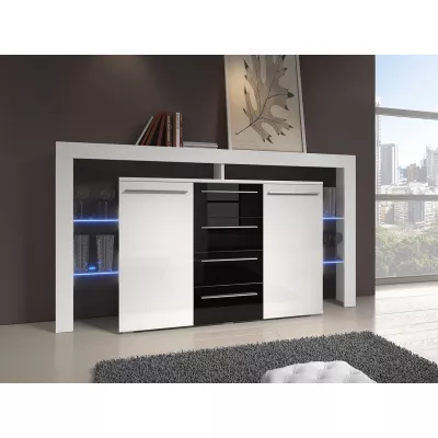 ROLIN 2 fiókos komód LED világítással - fehér / fényes fekete