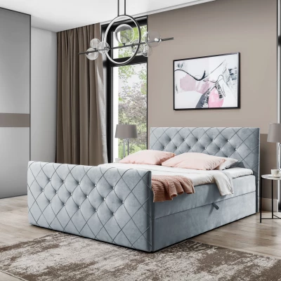 LENKA boxspring ágy - 180x200, világosszürke + INGYENES topper