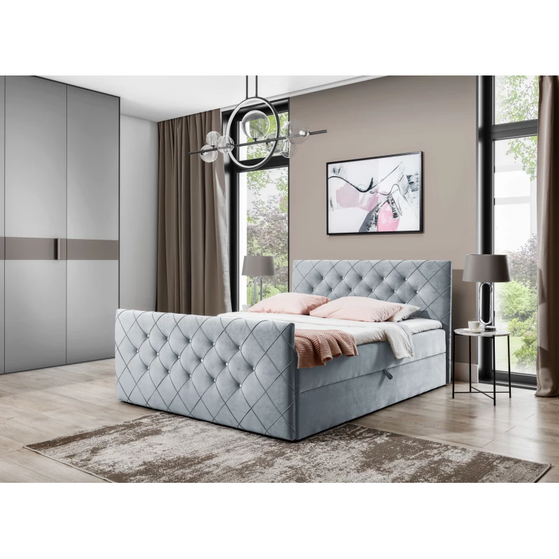 LENKA boxspring ágy - 180x200, világosszürke + INGYENES topper