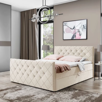 LENKA boxspring ágy - 200x200, krémszínű + INGYENES topper