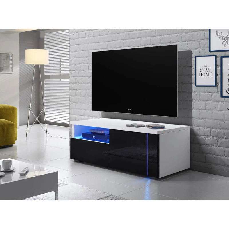 TV-állvány KIERA 1P - szélesség 100 cm, fehér / fekete