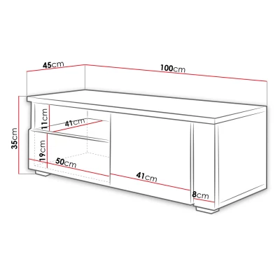 TV-állvány KIERA 1P - szélesség 100 cm, fehér / fekete