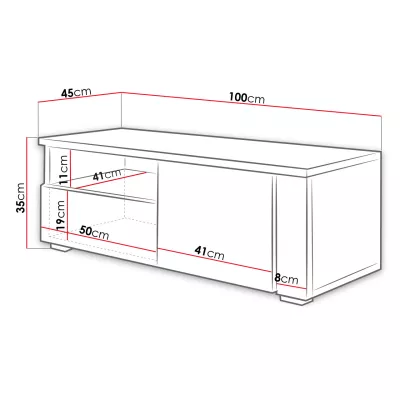 TV-állvány KIERA 1P - szélesség 100 cm, fehér / fekete