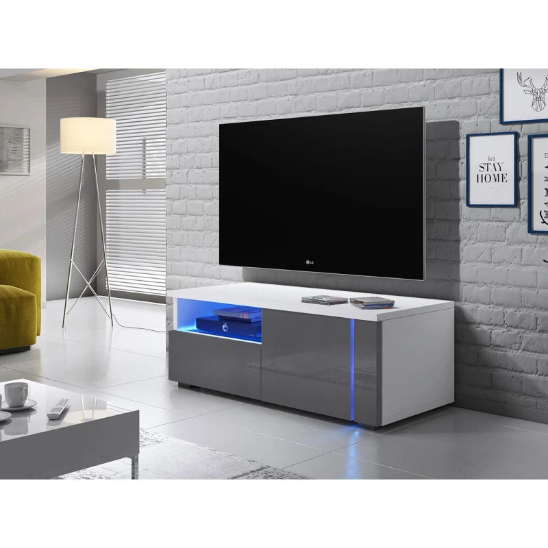 TV-állvány KIERA 1P - szélesség 100 cm, fehér / szürke