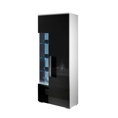 Vitrin LED világítással 190 cm RYBAR - fehér / fekete fényes
