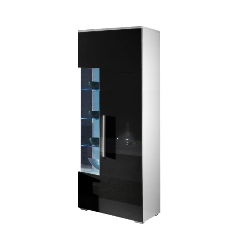 Vitrin LED világítással 190 cm RYBAR - fehér / fekete fényes