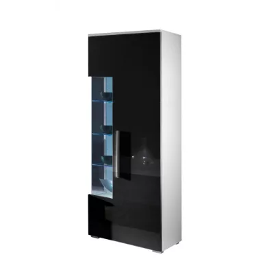Vitrin LED világítással 190 cm RYBAR - fehér / fekete fényes