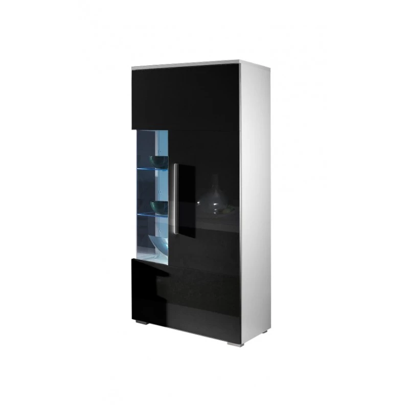 Vitrin LED világítással 160 cm RYBAR - fehér / fekete fényes