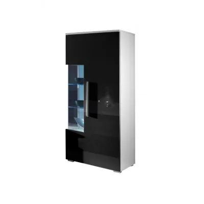 Vitrin LED világítással 160 cm RYBAR - fehér / fekete fényes
