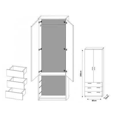 Kétajtós, fiókos RYBAR szekrény - szélesség 80 cm, fehér / szürke fényes felület