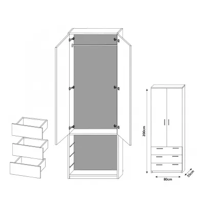 Kétajtós, fiókos RYBAR szekrény - szélesség 80 cm, fehér / szürke fényes felület
