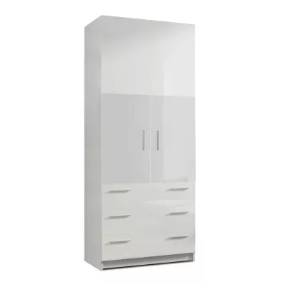 Kétajtós, fiókos RYBAR szekrény - szélesség 80 cm, fehér / fényes fehér