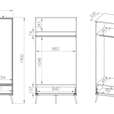 Kétajtós AIKE szekrény - szélesség 92 cm, fehér
