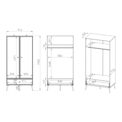 Kétajtós AIKE szekrény - szélesség 92 cm, fehér