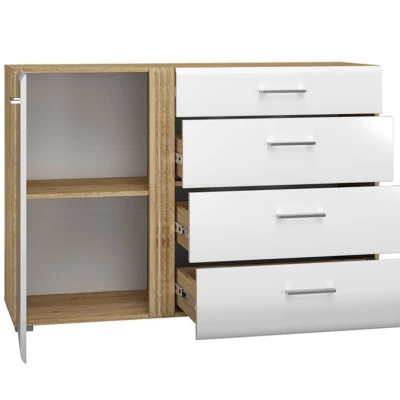 ALIZA kombinált fiókos komód - szélesség 134 cm, castello tölgy / fehér