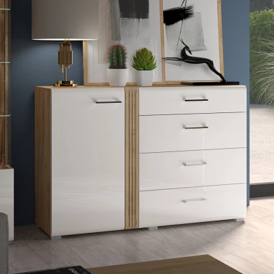 ALIZA kombinált fiókos komód - szélesség 134 cm, castello tölgy / fehér