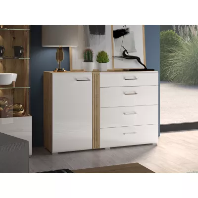 ALIZA kombinált fiókos komód - szélesség 134 cm, castello tölgy / fehér