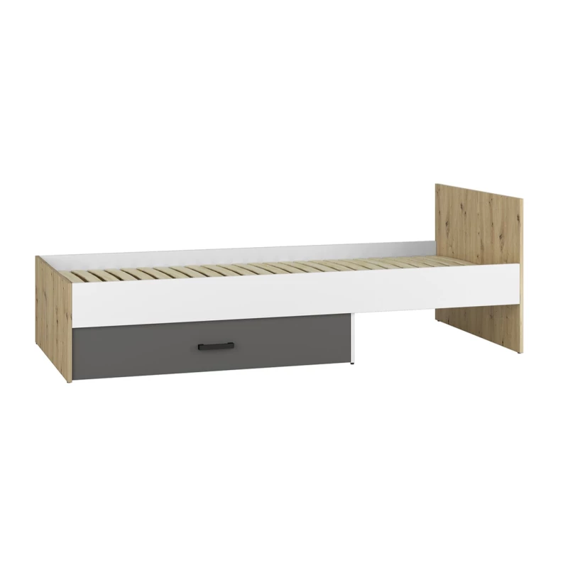 KARIS egyszemélyes ágy 90x200 - fehér / antracit / artisan tölgy