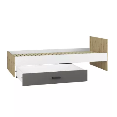 KARIS egyszemélyes ágy 90x200 - fehér / antracit / artisan tölgy