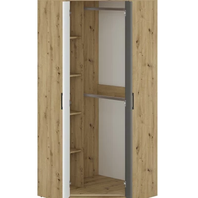 KARIS sarokszekrény - szélesség 82 cm, fehér / antracit / artisan tölgy