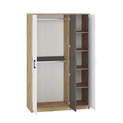 KARIS ruhásszekrény - szélesség 119 cm, fehér / antracit / artisan tölgy