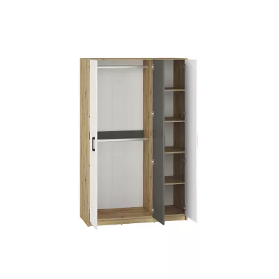 KARIS ruhásszekrény - szélesség 119 cm, fehér / antracit / artisan tölgy