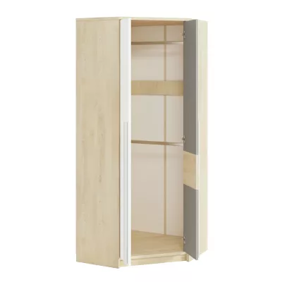 INNES sarokszekrény - szélesség 82 cm, fjord bükk / fehér / platina szürke
