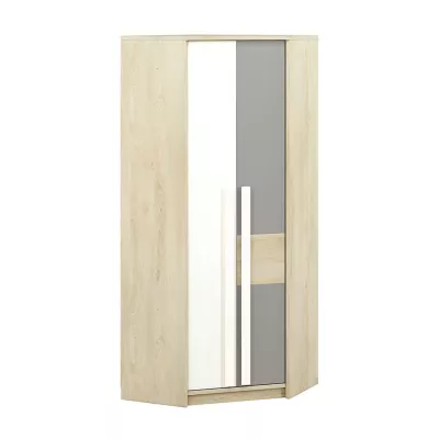 INNES sarokszekrény - szélesség 82 cm, fjord bükk / fehér / platina szürke