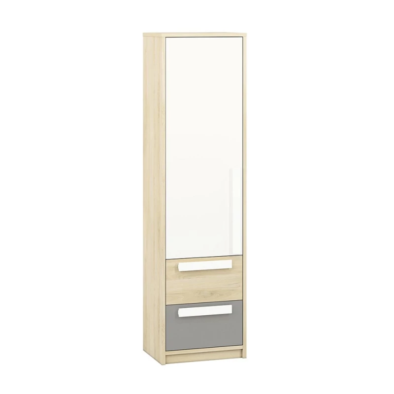 Keskeny polcos szekrény INNES - szélesség 55 cm, fjord bükk / fehér / platina szürke