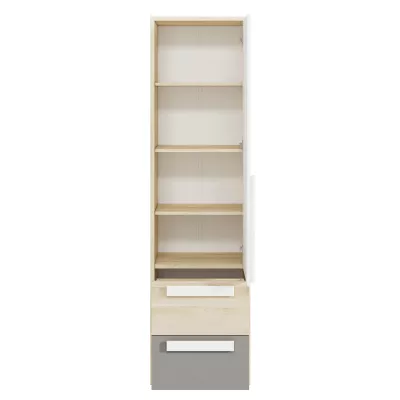 Keskeny polcos szekrény INNES - szélesség 55 cm, fjord bükk / fehér / platina szürke