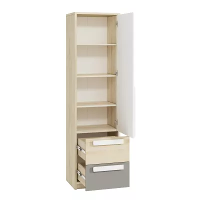 Keskeny polcos szekrény INNES - szélesség 55 cm, fjord bükk / fehér / platina szürke