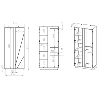 FIDES ruhásszekrény - szélesség 92 cm, fehér / ezüst beton