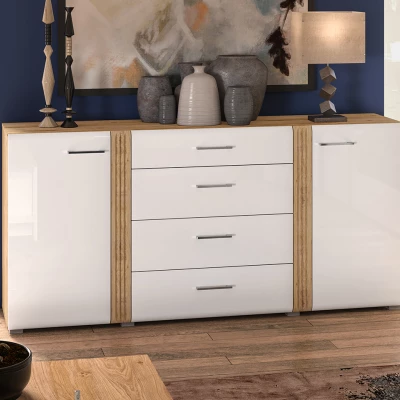 ALIZA kombinált fiókos komód - szélesség 190 cm, castello tölgy / fehér