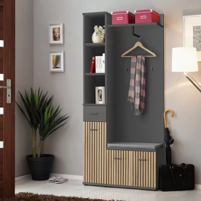 Ülős cipőtartó DELAN üléssel - antracit / artisan tölgy