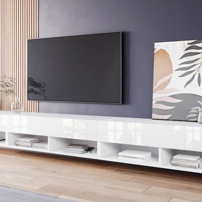 WILLA A TV-asztal 300 cm LED világítással - fehér / fényes fehér