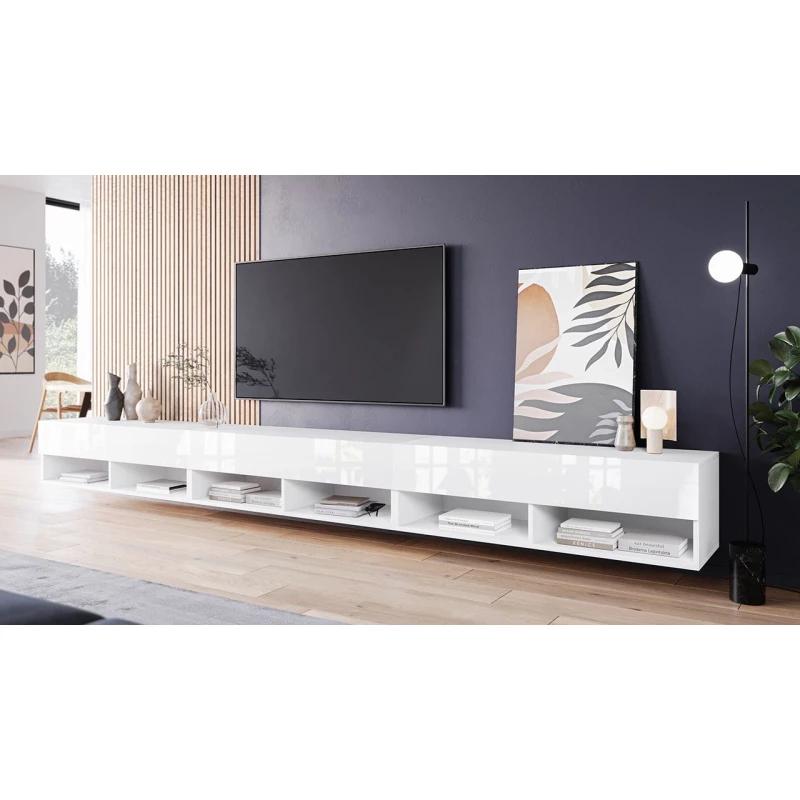WILLA A TV-asztal 300 cm LED világítással - fehér / fényes fehér