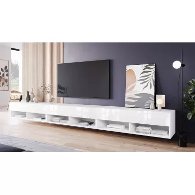 WILLA A TV-asztal 300 cm LED világítással - fehér / fényes fehér