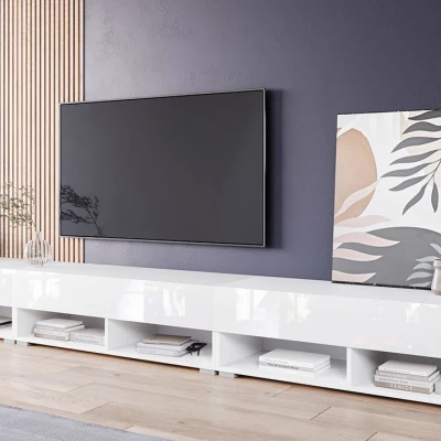 WILLA A TV-asztal 300 cm LED világítással - fehér / fényes fehér