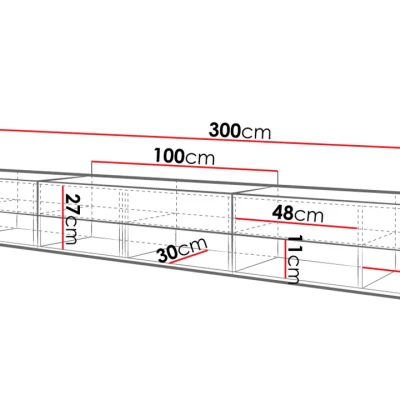 WILLA A TV-asztal 300 cm LED világítással - fehér / fényes fehér